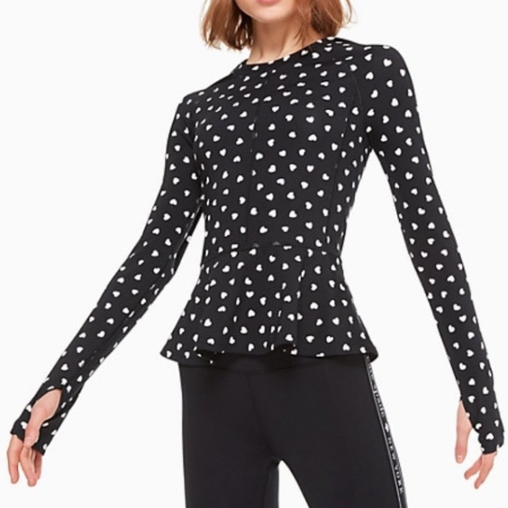 Kate Spade long sleeve rash guard - black/white heart print with peplum bottom